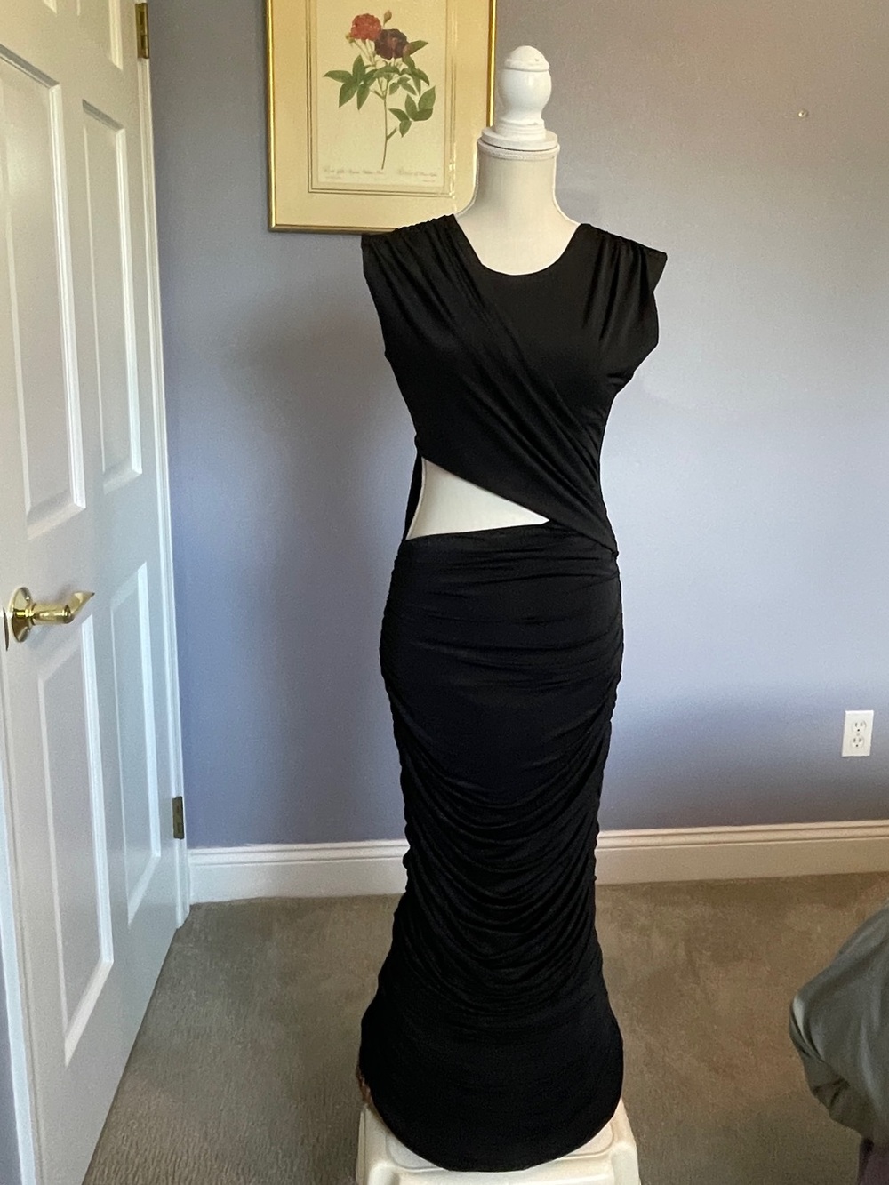 Kasia Black Ruched Bodycon Cutout Maxi Dress size M